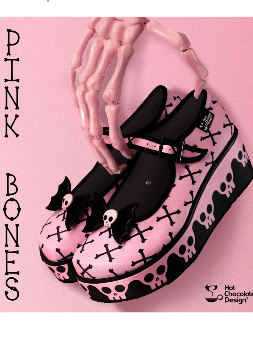 Hot Chocolate Design Chocolaticas® Pink Bones Mary Jane Platform Shoes Halloween